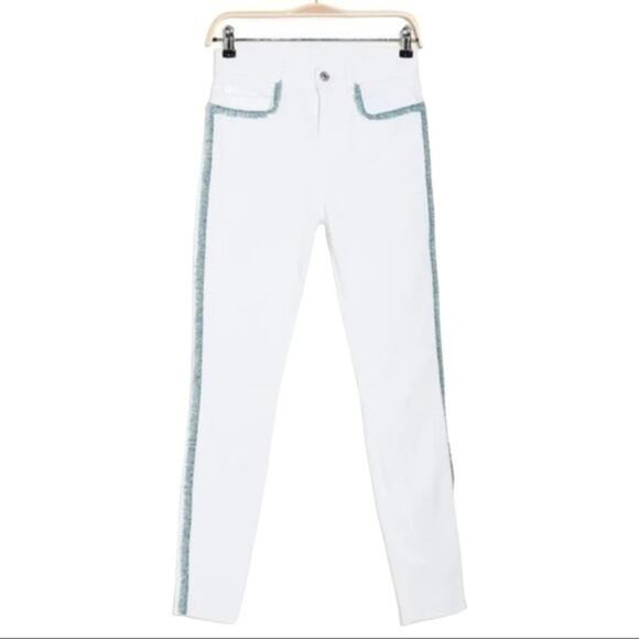 7 For All Mankind White High Waist Ankle Fringe Seam Skinny Jeans Size 26 NWT - Picture 4 of 16